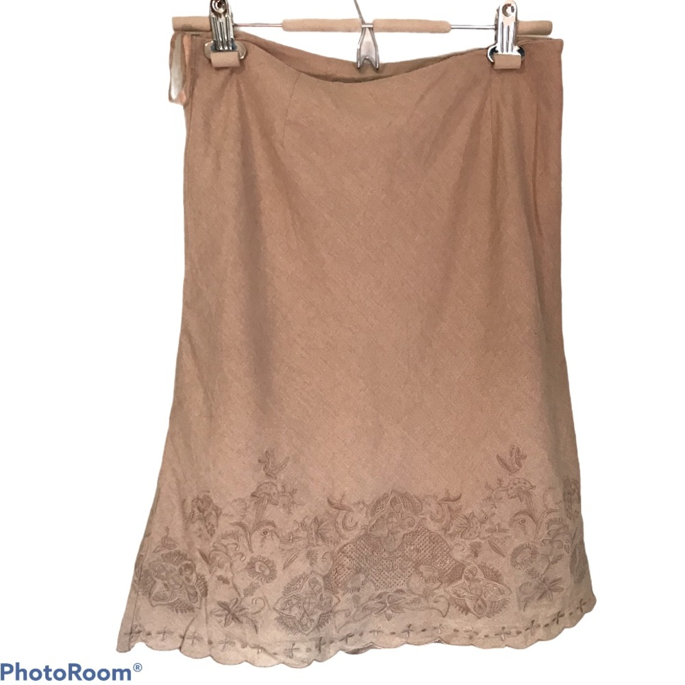 Richard Malcolm Beige Linen Embroidered Skirt